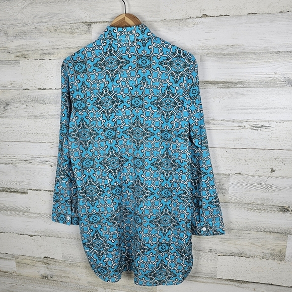 Tommy Bahama Turquoise Cotton Button Up Shirt Blue Boho Coastal Resortwear M - Picture 6 of 16